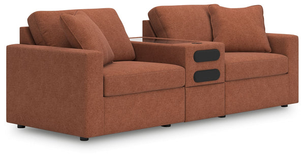 Looking cool and contemporary is great. But when it comes down to it, youâ€™re all about low-maintenance lounging. With the performance fabric on this sectional loveseat with audio system, cleaning spills is a breeze. Its customizable modular design cater