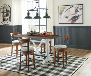 Rustic cottage styling. D546-01 white. D546-124/130 black metal, rustic brown finish, beige fabric cushioned seat. D546-224/230 black metal, rustic brown swivel seat. D546-324/330 black metal and distressed vintage white finish, beige swivel seat. D546-42