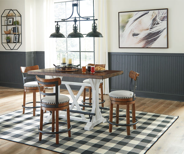 Rustic cottage styling. D546-01 white. D546-124/130 black metal, rustic brown finish, beige fabric cushioned seat. D546-224/230 black metal, rustic brown swivel seat. D546-324/330 black metal and distressed vintage white finish, beige swivel seat. D546-42