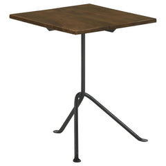 Infuse your space with modern industrial charm using this tripod-style accent table, featuring a sleek square mango wood top in a rich dark brown finish. The eco-friendly solid wood construction makes it a perfect choice for sustainable living, while the 