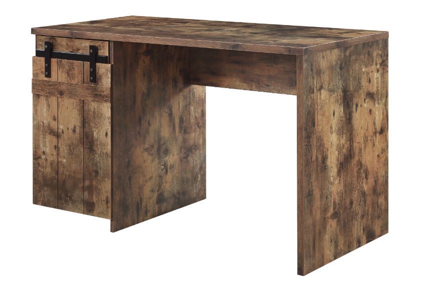 KDâ€¢ Rectangular Writing Deskâ€¢ Includes Cabinet with 3 Tier Shelfâ€¢ Single Barn Door Cabinet<br/><br/><b>Product Features</b><ul><li>Case: 1Pc/1Ctn</li><li>Finish: Rustic Oak Finish</li><li>Style: Industrial</li><li>Materials: Metal, Wood, Composite W