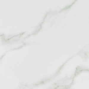  while the white faux marble shelf provides functional storage with a luxurious look. A