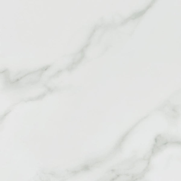 while the white faux marble shelf provides functional storage with a luxurious look. A