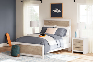  this full panel bed brings casual beauty and function to your dream destination. A delightful two-tone treatment blends a fresh