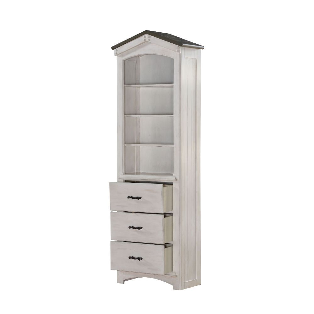 This Tree House Bookcase Cabinet will be a great addition to the matching loft bed. With the weathered white and washed gray finish, the design is unique and beautiful. Featuring abundant storage spaces, this cabinet will sure to accompany perfectly with 