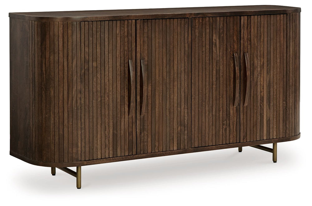 Function and style merge perfectly with this accent cabinet. Exquisitely crafted with mango wood, it makes a great case for refined contemporary design. Adding to its allure, the fluted door fronts and gracefully curved side detail keep the look cool with
