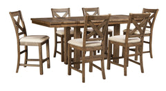 Made with Rubberwood solids and Acacia veneers. Casual rustic design with planked effect on table top. Table extends to fit 8 with two end leaves. Alternate seating available with the cushioned bench. Matching server offers plenty of storage options. Coll