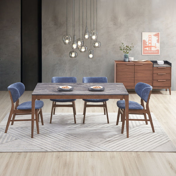Bevis - Side Chair (Set of 2) - Blue & Walnut
