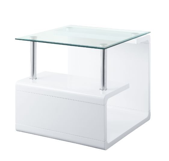 â€¢1 Tier Shelfâ€¢Clear Glass Topâ€¢8mm Glass<br/><br/><b>Product Features</b><ul><li>Case: 1Pc/1Ctn</li><li>Finish: Clear Glass & White High Gloss Finish</li><li>Style: Contemporary</li><li>Materials: Composite Wood, Glass</li></ul><br/>