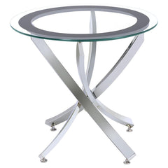 Grace your living space with a stunning end table that blends elegance and functionality in a compact form. The artfully curved metal base provides a delicate yet sturdy foundation, supporting a clear tempered glass top encircled by a chic black frame. Th