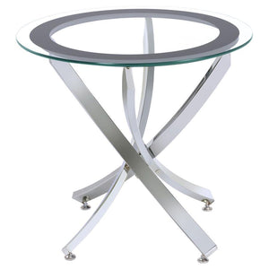 Grace your living space with a stunning end table that blends elegance and functionality in a compact form. The artfully curved metal base provides a delicate yet sturdy foundation, supporting a clear tempered glass top encircled by a chic black frame. Th
