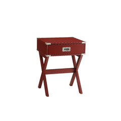 Bring the trending campaign style into your home with this updated Babs end table. With featuring of metal corner strapping and flush mount drawer pull which is true to the style. It is also offered in three colors to expand the options of this timeless d