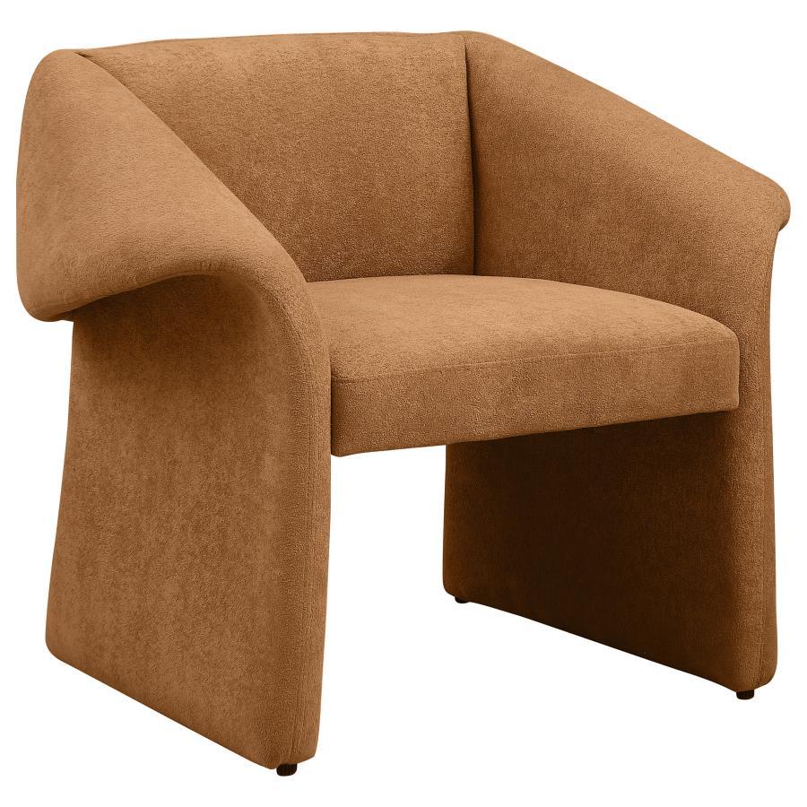 Upgrade the designer style of your living space with the ingenious silhouette of this modern accent armchair. Designed to impress, it features a classic stance with beautifully curled arms that capture attention without overwhelming. The lovely design is 