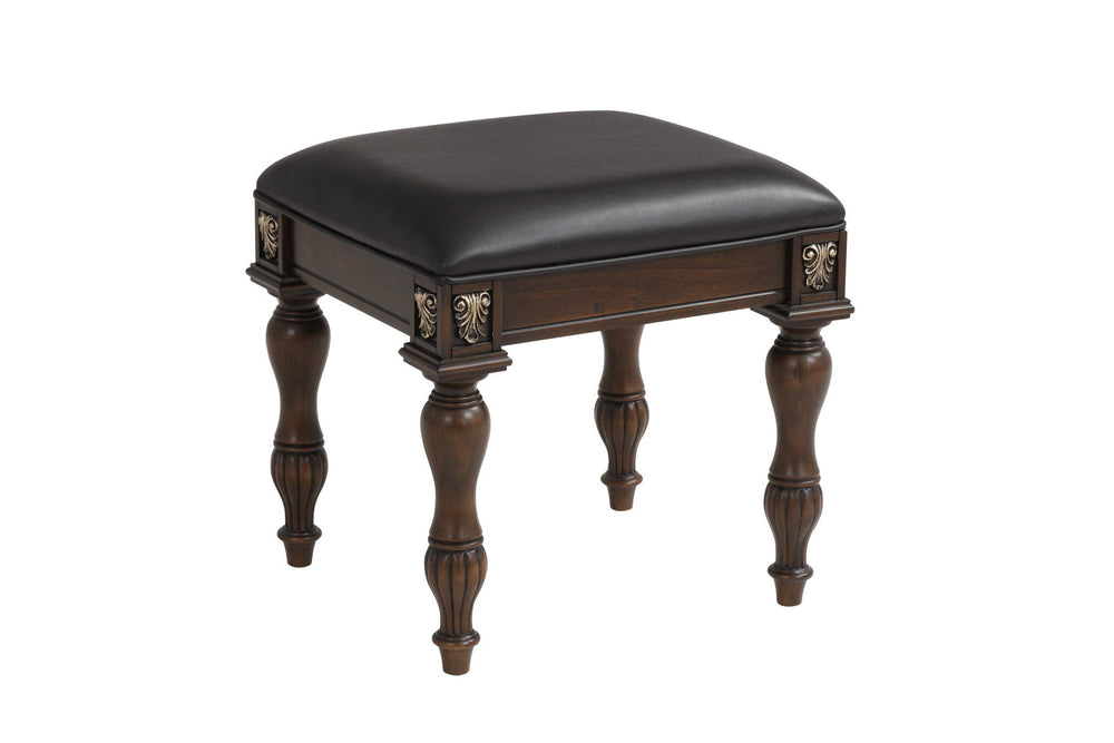 The Royal Classics Maximus Vanity Table Stool in Madeira Brown is a beautifully crafted piece that combines timeless elegance with lasting durability. Constructed from solid poplar and premium birch veneers, this stool offers heirloom quality designed to 