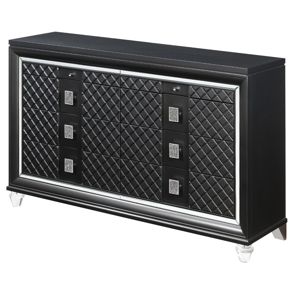 8 Drw (6 Drw + 2 Jewelry Drawers) Drawer: Sparkling Trim, Embossed Fronts, GLIDE Side Metal (Ball Bearing, 2/3 Ext.), DOVETAIL English Front & Back, FELT-LINED Top Drawer Only, Safety Stop Included, Manual Close, Dust-Prof Bottom Case Only, Hardware: Sing