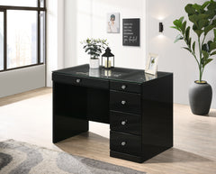 Morgan - Vanity Desk With Glass Top - Black<h4><b>Morgan - Vanity Base - Black</b></h4> <table width="100%"><colgroup><col style="width: 30%"> <col style="width: 70%"> </colgroup> <tbody> <tr> <td>Dimensions</td> <td> 44.00"L x 23.25"D x 31.00"H</td> </tr