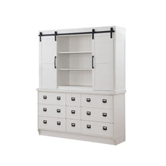 Hutch & Buffet Hutch: 2 Barn Sliding Doors (9 Compartments with 6 Shelves) Buffet: 9 Drw Drawer: GLIDE Side Metal, DOVETAIL French Front & Back, Felt Lined, Manual Close, Hardware: Single Handle, Black Finish<br/><br/><b>Product Features</b><ul><li>Hutch 