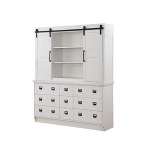 Hutch & Buffet Hutch: 2 Barn Sliding Doors (9 Compartments with 6 Shelves) Buffet: 9 Drw Drawer: GLIDE Side Metal, DOVETAIL French Front & Back, Felt Lined, Manual Close, Hardware: Single Handle, Black Finish<br/><br/><b>Product Features</b><ul><li>Hutch 