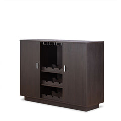 Store your beloved wines with this classic but trendy rectangular Hazen server to have them ready anytime. This chic server has 2 wooden doors, wine rack and stemware glass rack, providing plenty storage space for your convenience. Keep it close to your d