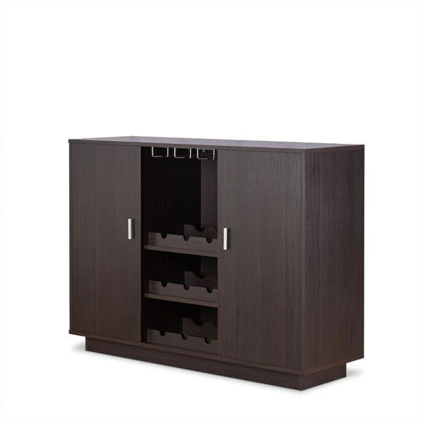 Store your beloved wines with this classic but trendy rectangular Hazen server to have them ready anytime. This chic server has 2 wooden doors, wine rack and stemware glass rack, providing plenty storage space for your convenience. Keep it close to your d