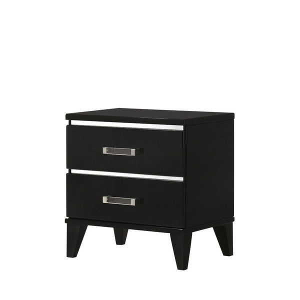  while decorative sliver trims add depth and reflect light. It offers two storage drawers with clear ac