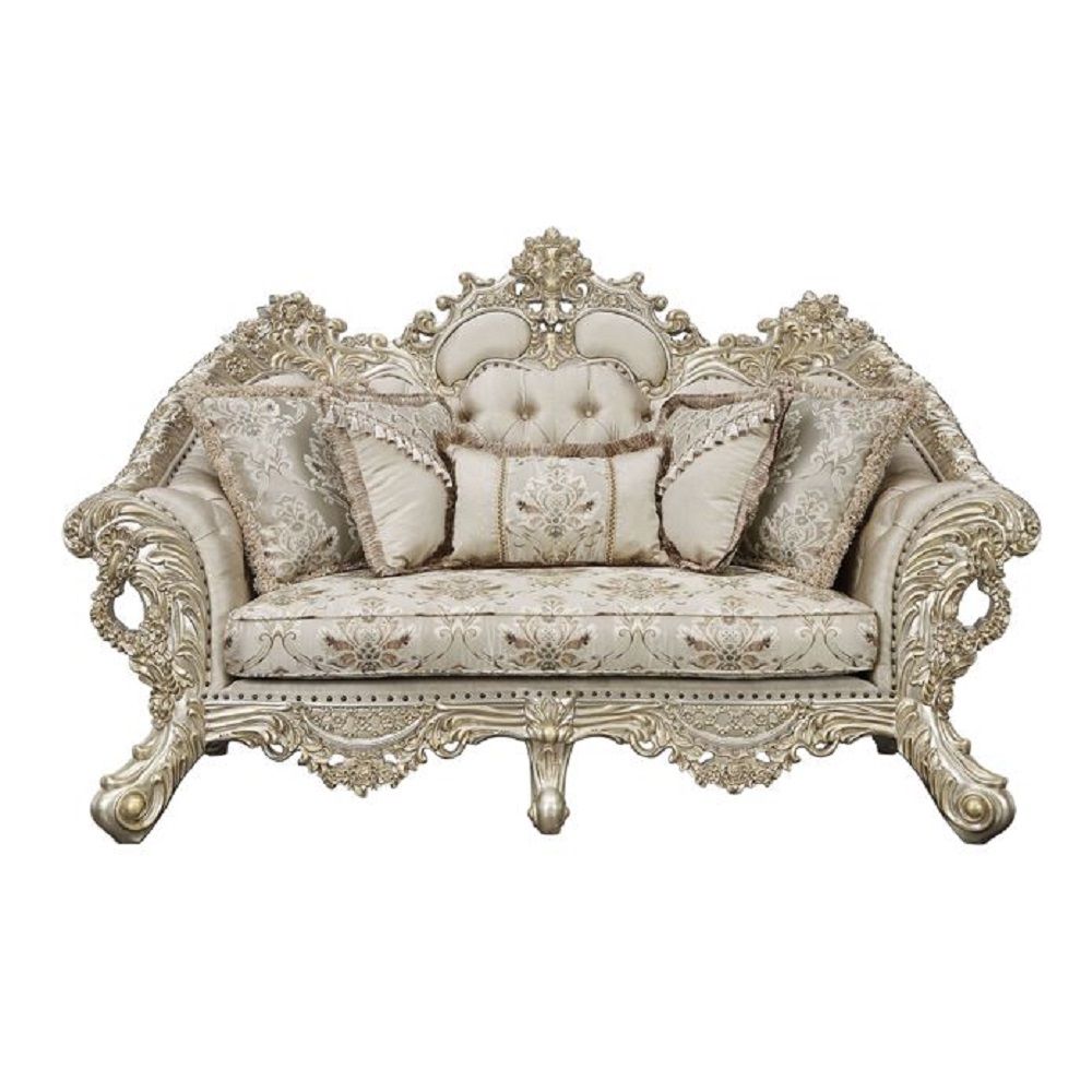 Bring a touch of divine royalty into your living space with the Danae sofa. Beautifully designed with over-the-top crown and floral moldings to reflect the inner royal in you. Classic features such as a tufted backrest help enhance the piece. The sturdy w