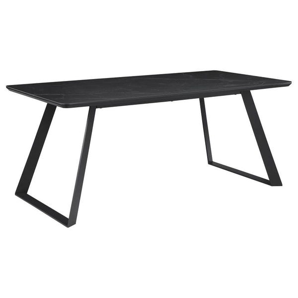 Transform your dining room into a sleek interior with this modern dining table. A bold, matte gunmetal finish defines the hard edges and clean lines of this stellar mid-century modern-inspired dining table. A spacious rectangular top with a rounded bevel 