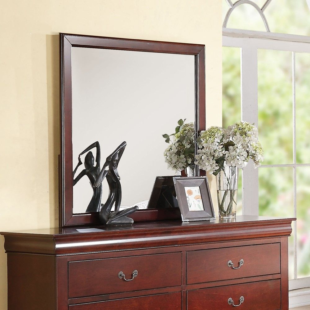 The Louis Philippe III mirror is in black, cherry, white, and antique gray finish. This mirror simple in style with rectangular frame. It will be the perfect complement from the most sophisticated to decor casual settings.<br/><br/><b>Product Features</b>