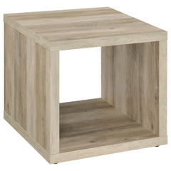 This end table blends a simple cubic silhouette with rustic charm, perfect for farmhouse or modern living rooms. Crafted from durable engineered wood, it features a wood-look finish that enhances its earthy aesthetic. An open design with a lower shelf off