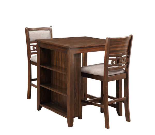 The small space friendly Gia Counter Storage Table and Chair Set has a built-in shelf unit that provides the ideal spot for dinnerware or kitchen essentials. The dining table and chair legs are crafted of solid Rubberwood to add strength and stability. Mi