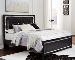 Rest easy. The luxurious look youâ€™ve been dreaming of is yours for the takingâ€”at a price sure to put you at ease. This panel bed brings a sense of old Hollywood with a contemporary flair. A deep, dark finish, faceted chrome-tone accents and LED lighti