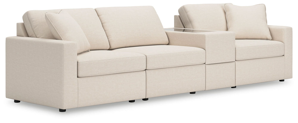 Looking cool and contemporary is great. But when it comes down to it, youâ€™re all about low-maintenance lounging. With the performance fabric on this sectional with console, cleaning spills is a breeze. Its customizable modular design caters to your ever