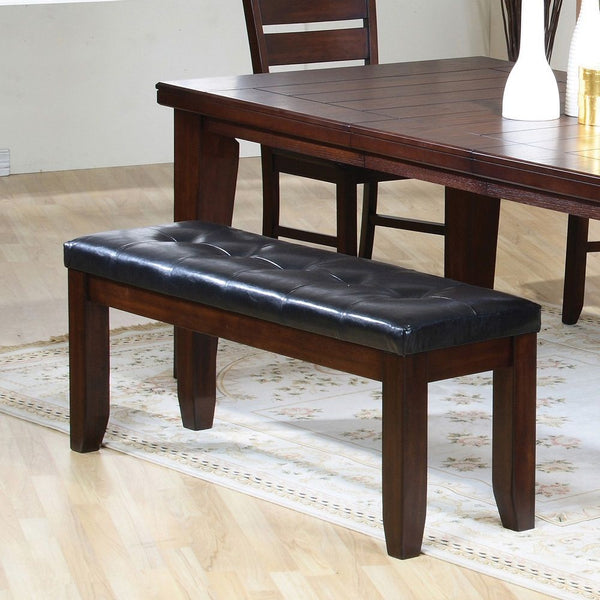 The Urbana dining bench helps replace chairs, giving your Decor a less cluttered look. Its wide frame is built using tough wood solids and features stretcher bars to help support the tapered block legs. The bench-'s top is padded with a thick layer of sof