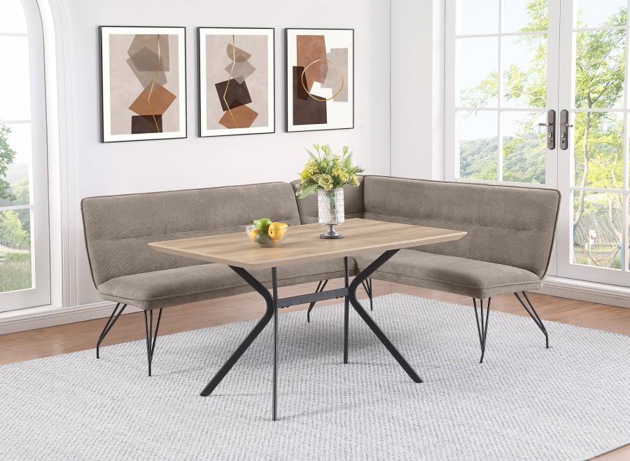 Maximize space and offer casual comfort with a modern L-shaped dining bench. Neutral upholstery covered plush foam cushioning, creating an inviting look and feel. Its corner design is ideal for compact spaces like eat-in kitchens and apartments, creating 