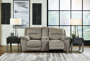  and enjoy some sports on TV with this reclining set. You will love its double stuffed pillow top arms and soft-as-suede faux leather upholstery. Family-friendly dark gray color and creative stitching add panache. Recline in infinite posi
