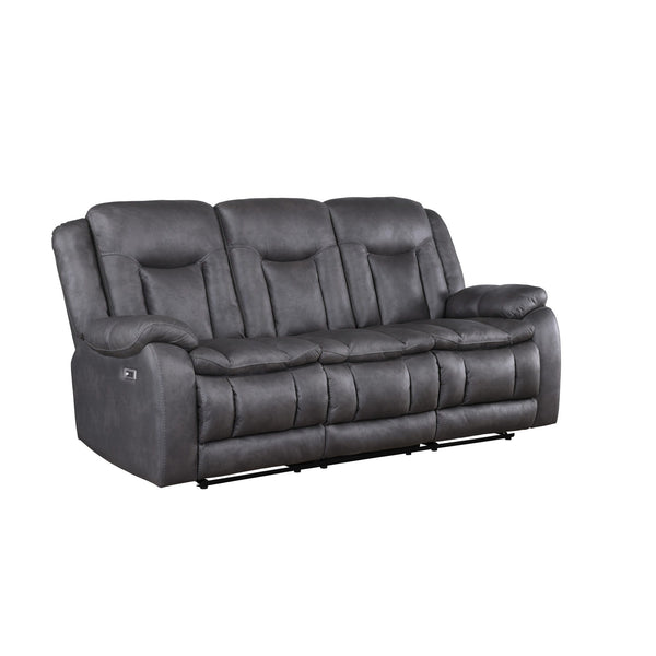 The Morello Power Recliner Sofa in gray is a perfect addition to your living space, combining comfort, style, and modern functionality. This power couch is upholstered in sumptuously soft 100% polyester fabric in a gray color, mimicking the luxurious look