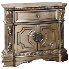 Shaped Marble Top 1 Drw & 2 Wooden Doors (Recessed Front Panels) Drawer: Glide Side Metal (27mm Ball Bearing, Full Ext.), Dovetail French Front, Felt-Lined Top Drawer, Safety Stop Included, Manual Close, Hdw Drawer: Silver Gray Metal, Drawer: Single Knob,