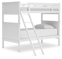 Maximize space and turn your kids-' bedtime into an adventure with this cool twin-over-twin bunk bed. It-'s an effortless addition to any bedroom, with a timeless Shaker style that-'s wonderfully finished in crisp white. Guard rails on the top bunk help e