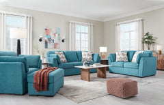 You want your home to reflect your modern, trendy eye for design. This seating package is here to help. Bold, bright and beautiful, it adds a fashion-forward pop of color to your living room. Velvet-like upholstery and matching bolster pillows keep comfor