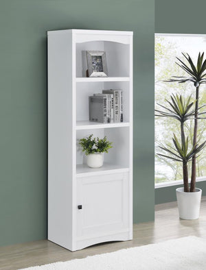 it adds easy storage and display space. Its mix of cabinet and open shelving is versatile and stylish