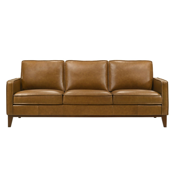  upholstered in rich caramel brown 100% top-grain leather. Known for its durability and breathability