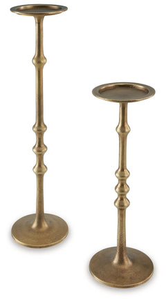 Inspired by ancient counting methods, this candle holder set features a unique notched design. The pieces, in two different sizes, add depth and create a festive atmosphere. Perfect for displaying pillar candles on a mantle or table, these metal candle ho