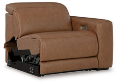This right-arm facing power recliner is made with leather and faux leather upholstery. It pairs with other items in the series to make a modular sectional.<br><br><b>Additional Dimensions</b><br><ul><li>Seat width: 30.75-"</li><li>Seat depth: 20.75-"</li>