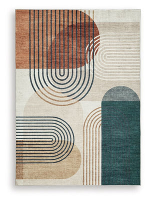 Mid-century modern meets contemporary in this rug. Streamlined arch designs in muted tones bring a subtle wash of color to your floor decor. Crafted with ultra-soft faux fur, it-'s machine washable for nearly effortless upkeep.<br/><br/><b>Product Feature