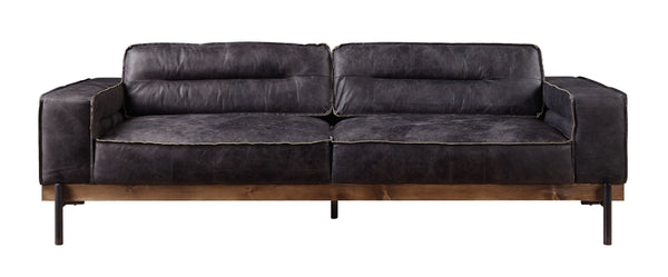  this modern industrial sofa set will look great in any contemporary space. Contrast stitching makes the antique ebony top grain leather upholstery pop