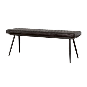 the padded seat with vertical tufting offers both comfort and durability. The sleek black metal base