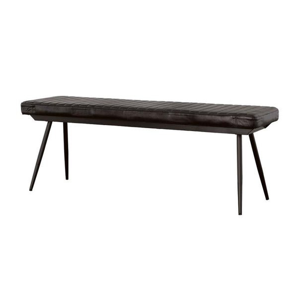  the padded seat with vertical tufting offers both comfort and durability. The sleek black metal base