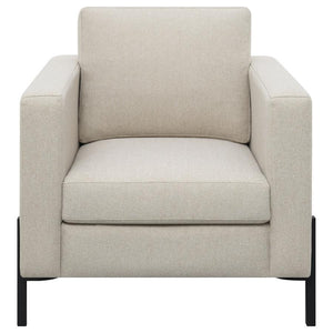  this sofa exudes elegance. The subtle textured herringbone fabric offers a refined touch