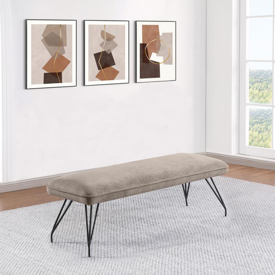 Put the finishing touches on your kitchen or dining room table with this mid-century inspired modern dining bench. Offering vintage appeal, it features splayed, hairpin style legs that bring both lightness and familiarity. The long, backless bench seat is
