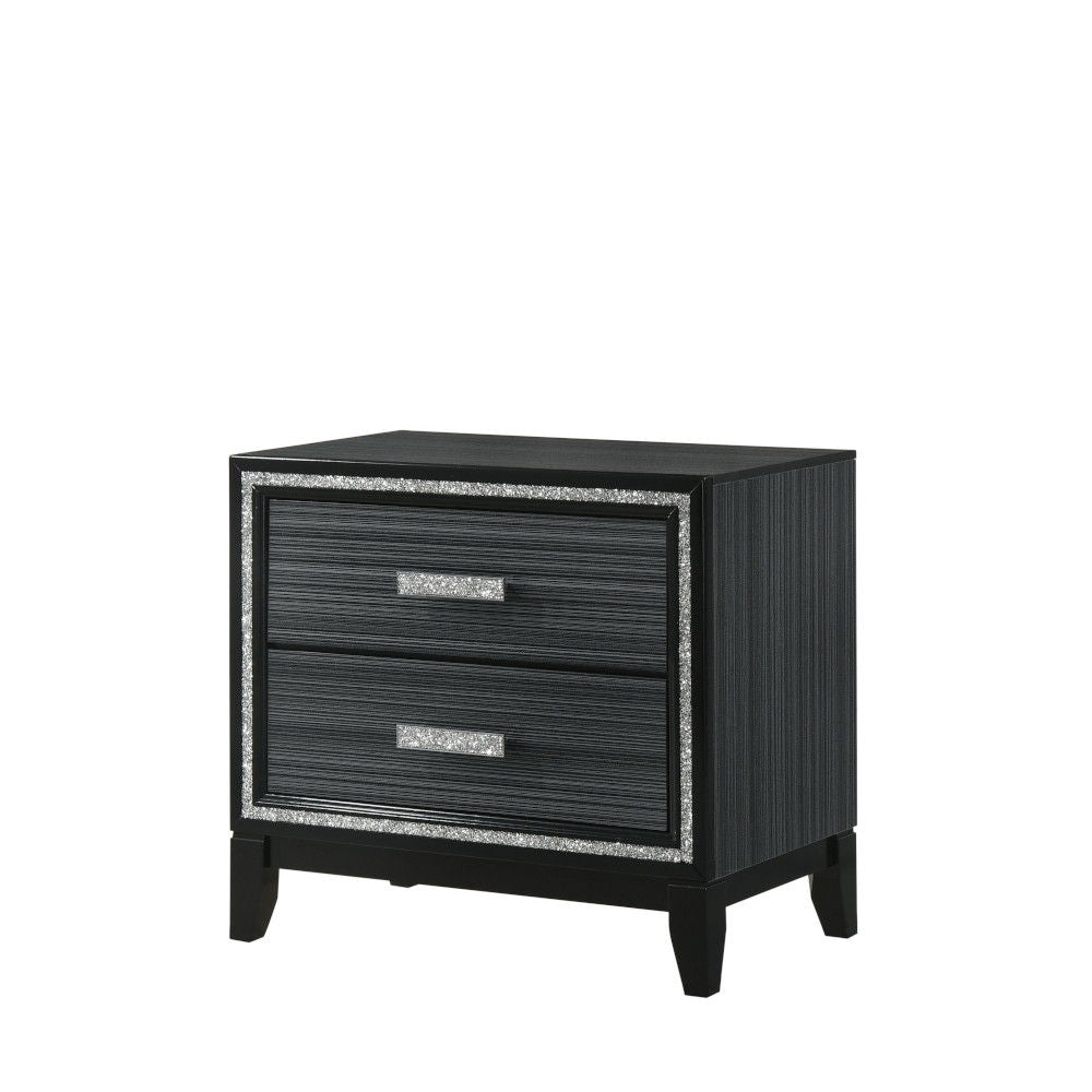 Classic design with touches of modern aspects makes this Haiden Nightstand ideal for any bedroom. The piece offers a rectangular tabletop and two storage drawers for displaying or organizing. It also features a glamorous shimmering silver accent trim that